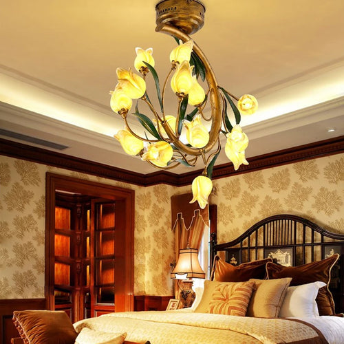 Nordic style decorative glass tulip LED ceiling light - vue 4 sur 8