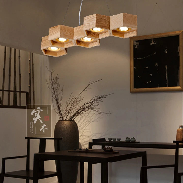 Acrylic wood honeycomb pendant light for indoor use - vue 4 sur 11