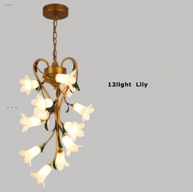Nordic iron pendant light with glass lily, tulip and camellia for decorative lighting - vue 11 sur 12