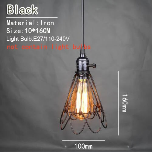 Vintage iron pendant light with lampshade and built-in switch