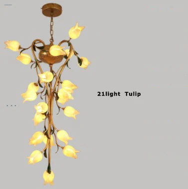 Nordic iron pendant light with glass lily, tulip and camellia for decorative lighting - vue 9 sur 12