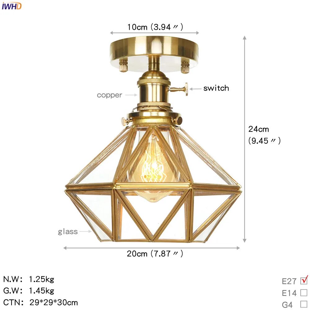 Nordic style copper ceiling light with glass shade - vue 14 sur 15