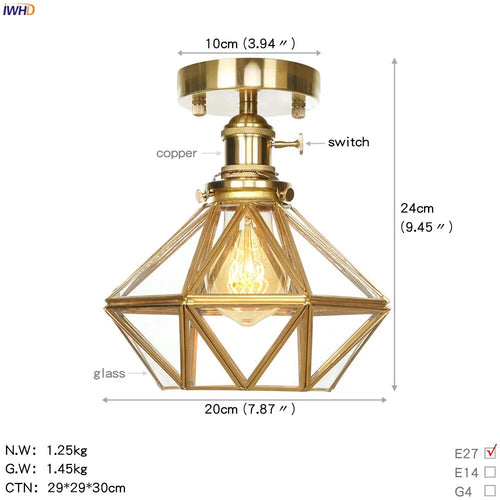 Nordic style copper ceiling light with glass shade - vue 14 sur 15