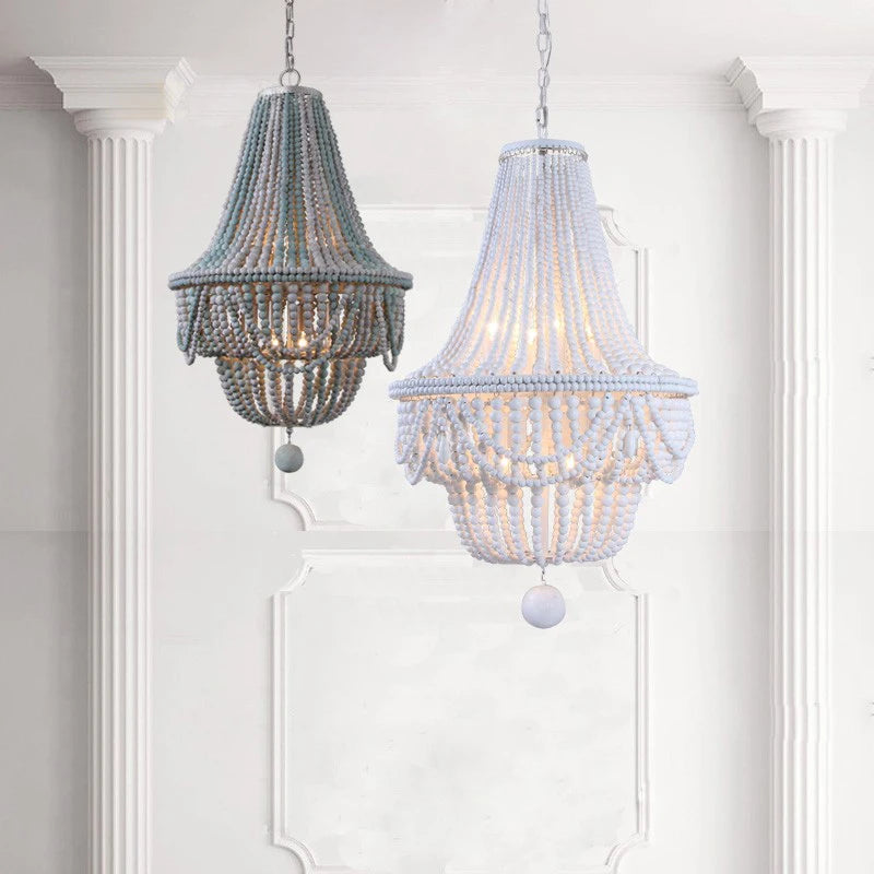 Wooden bead chandelier for elegant interior decoration