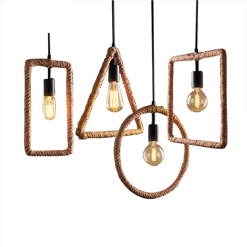 Vintage retro hemp rope pendant light with decorative lampshade