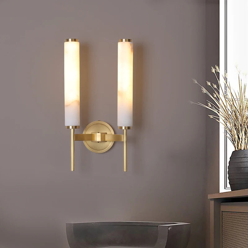 Elegant and simple copper and natural marble wall light - vue 5 sur 8