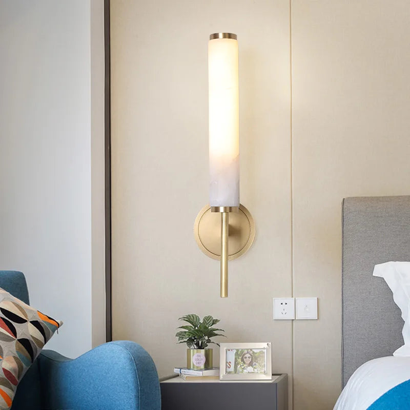 Elegant and simple copper and natural marble wall light