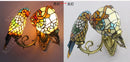 Creative parrot bedside lamp with stained glass shade
