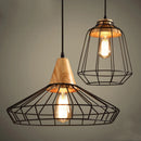 Retro wooden and iron cage pendant light for bar or café