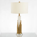 Luxury designer table lamp in marble and metallic fabric, modern style