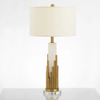 Luxury designer table lamp in marble and metallic fabric, modern style