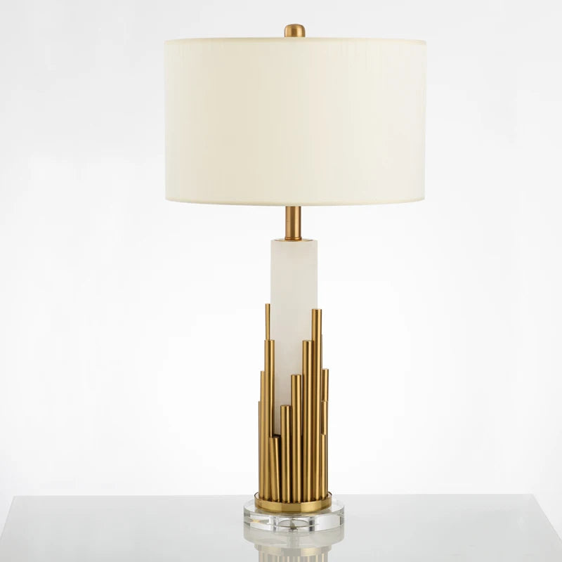 Luxury designer table lamp in marble and metallic fabric, modern style