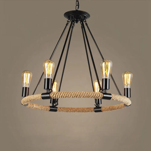 Gzmj vintage industrial hemp rope pendant light - vue 2 sur 9