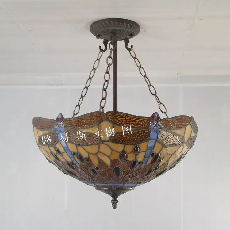 European dragonfly Tiffany chandelier with antique nostalgic light - vue 3 sur 3