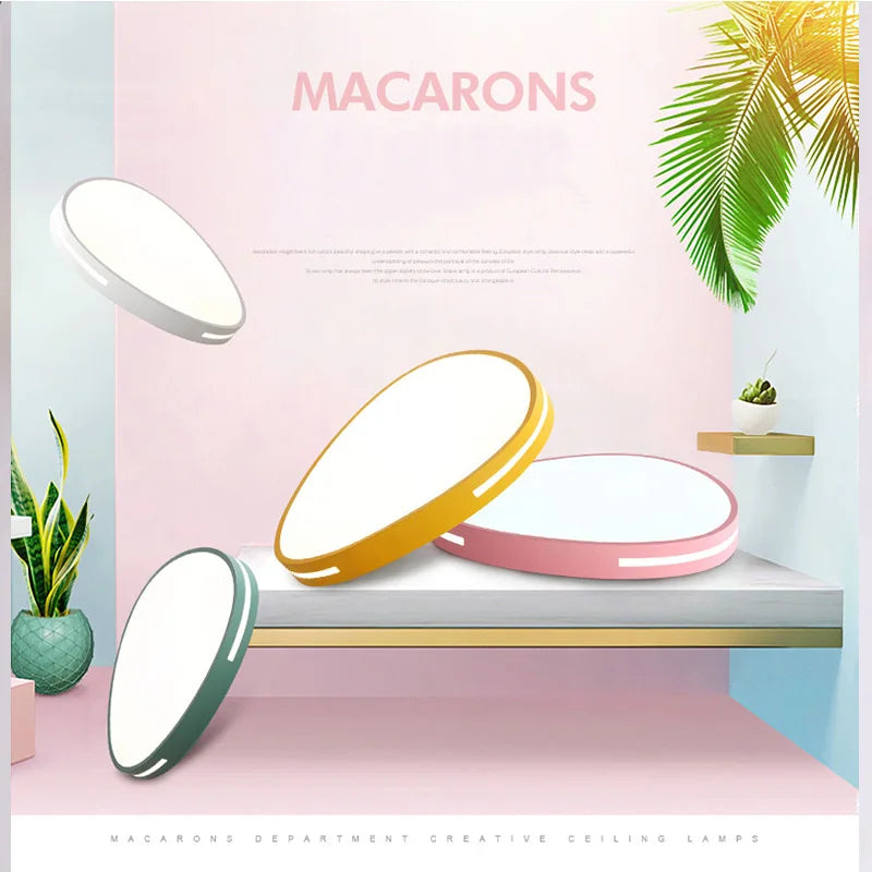 Ultra-slim macaron ceiling light with adjustable brightness and integrated LED - vue 3 sur 6
