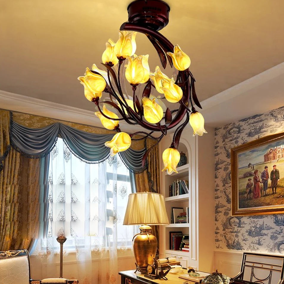 Nordic style decorative glass tulip LED ceiling light - vue 3 sur 8