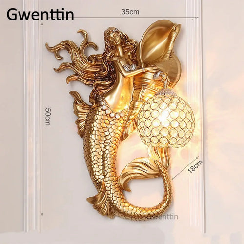 applique murale sirène en résine européenne avec lumière LED décorative - vue 16 sur 16