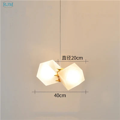 Nordic postmodern geometric molecular glass pendant light for various spaces - vue 9 sur 9