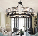 Wrought iron and crystal chandelier in retro industrial style