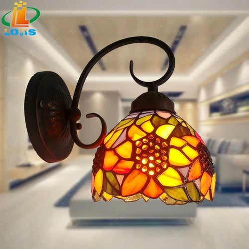 European style glass sunflower wall light for garden and balcony - vue 2 sur 9