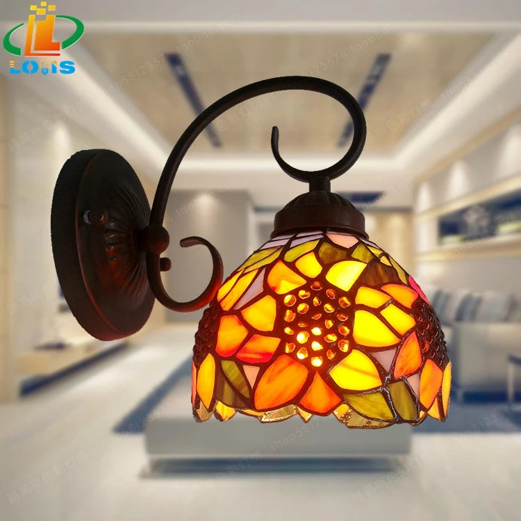 European style glass sunflower wall light for garden and balcony