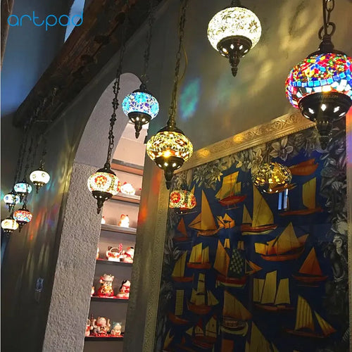 Handmade Turkish mosaic glass pendant light Mediterranean decoration - vue 3 sur 27