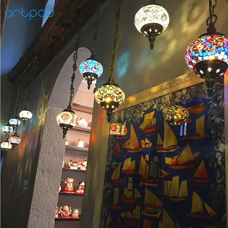 Handmade Turkish mosaic glass pendant light Mediterranean decoration - vue 3 sur 27