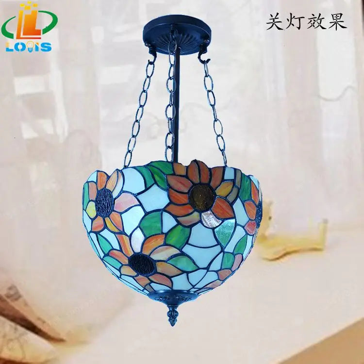 Tiffany glass sunflower chandelier for retro decor - vue 4 sur 5