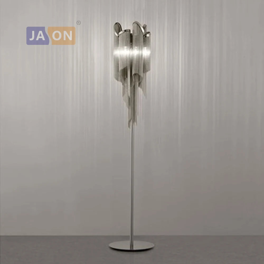 Designer floor lamp in metal and chrome for modern interiors
