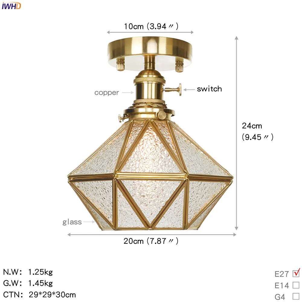 Nordic style copper ceiling light with glass shade - vue 13 sur 15