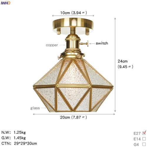 Nordic style copper ceiling light with glass shade - vue 13 sur 15