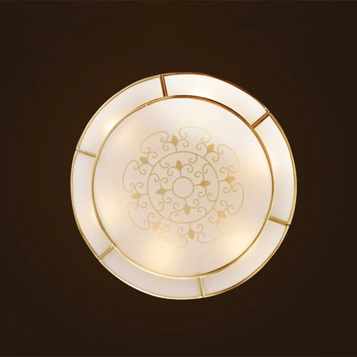Vintage round metal ceiling light with copper glass shade - vue 2 sur 6