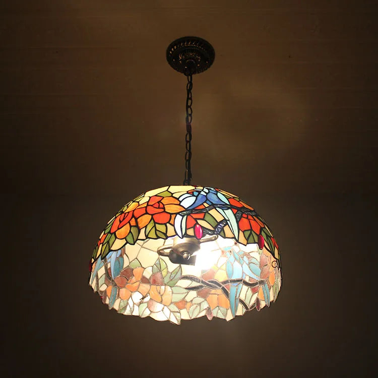 Retro stained glass chandelier for café and restaurant - vue 3 sur 8