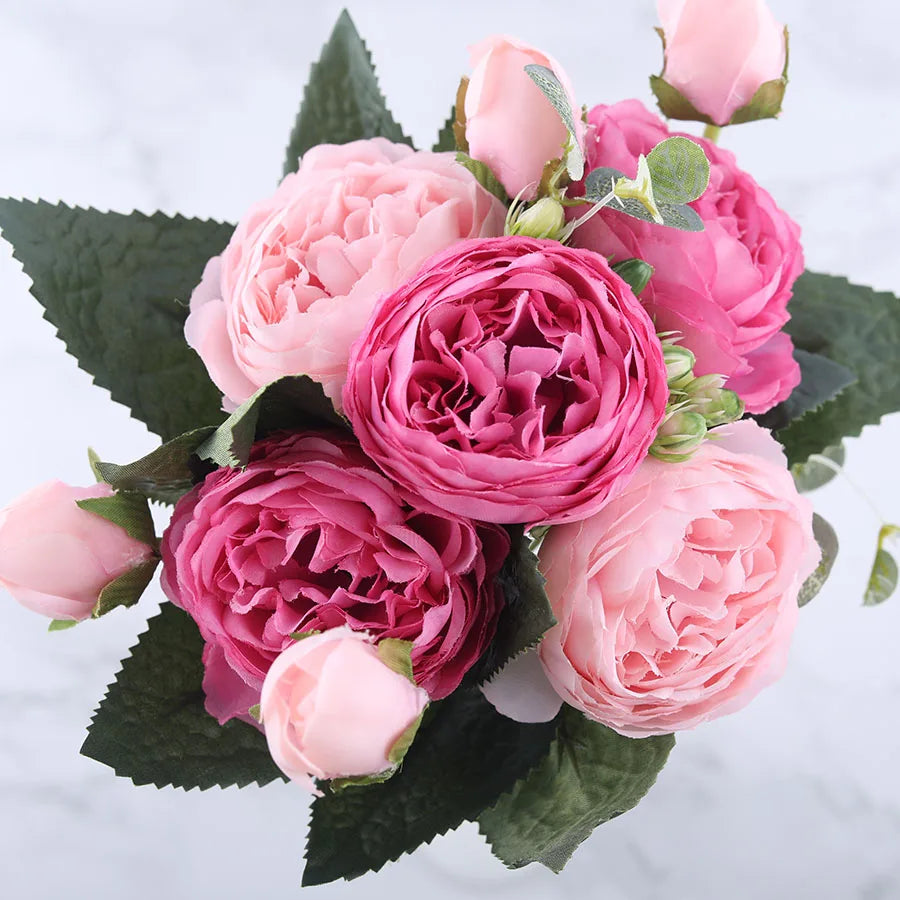 Artificial silk peony flower bouquet for indoor decoration - vue 4 sur 18