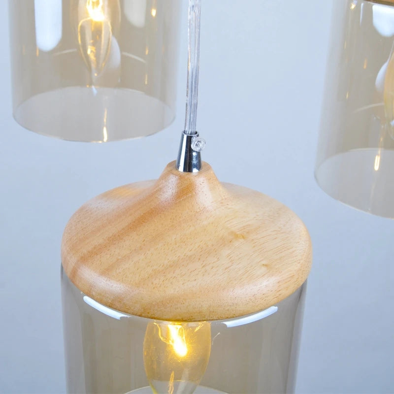 gzmj simple glass and wood pendant light - vue 5 sur 8