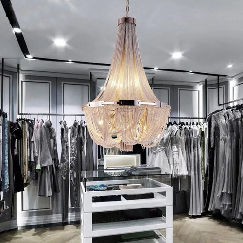 Silver aluminium tassel pendant chandelier with LED lighting - vue 3 sur 6