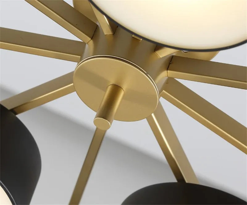 Modern LED ceiling light 5 or 10 heads round acrylic metal design - vue 4 sur 8
