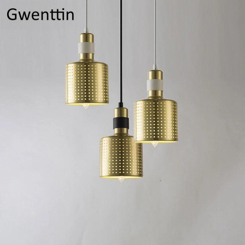 Modern brass pendant light for industrial style interior decor - vue 3 sur 9