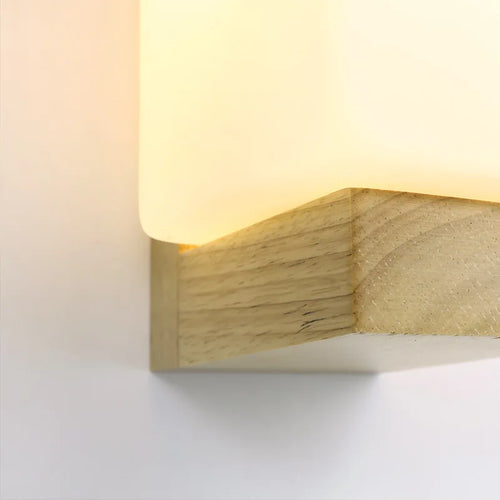 Modern wooden wall light with night light and frosted shade - vue 5 sur 7