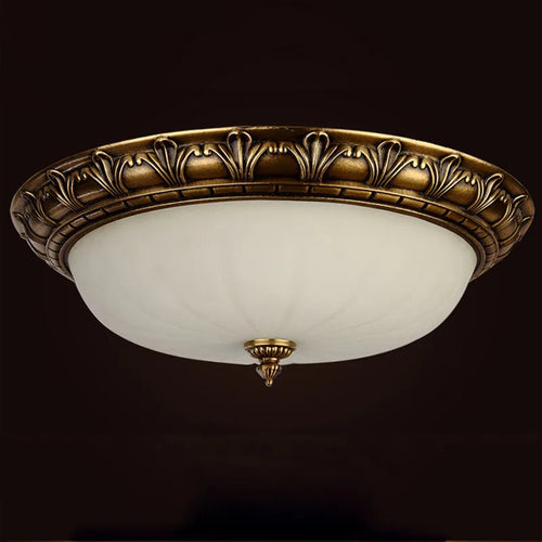 Vintage copper ceiling light with round glass shade - vue 4 sur 6