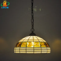 European style brick chandelier with antique Tiffany glass lampshade
