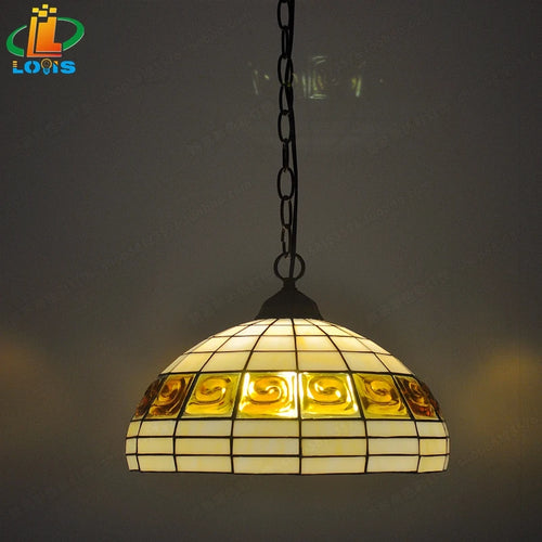 European style brick chandelier with antique Tiffany glass lampshade