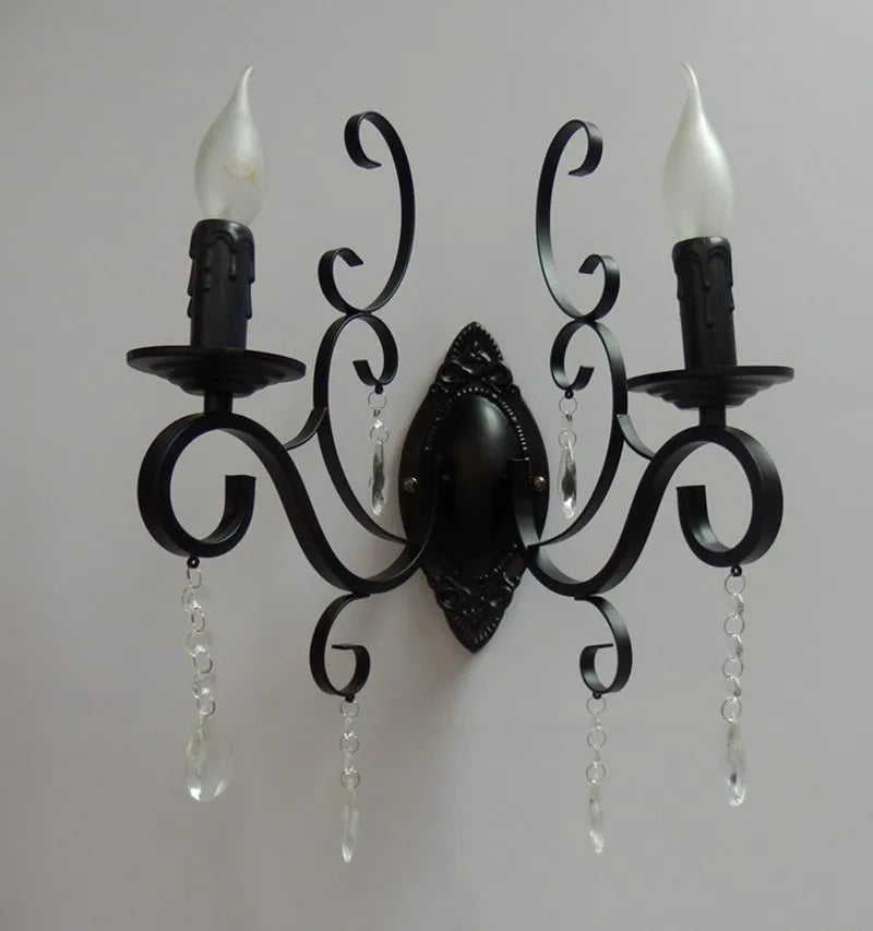 Vintage double head metal crystal wall light