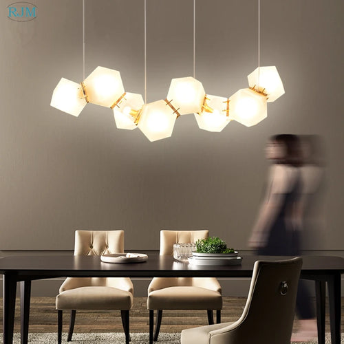 Nordic postmodern geometric molecular glass pendant light for various spaces - vue 3 sur 9