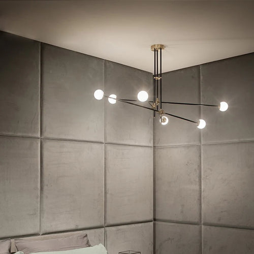 Lightweight metal chandelier with elegant glass spheres - vue 6 sur 6
