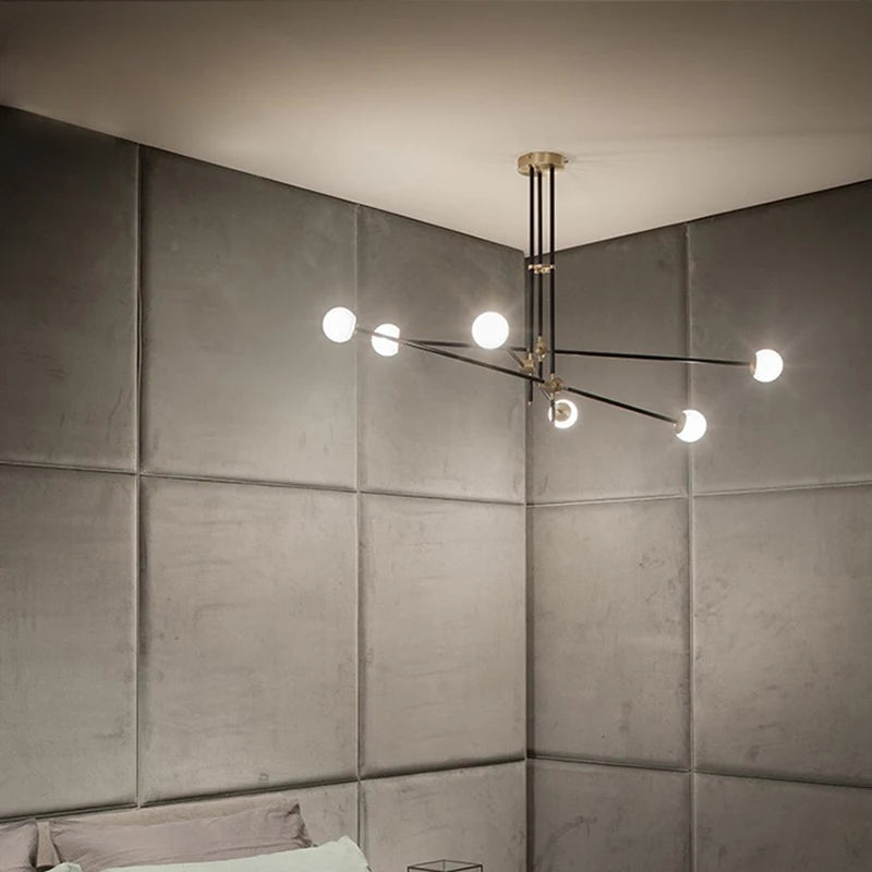 Lightweight metal chandelier with elegant glass spheres - vue 6 sur 6