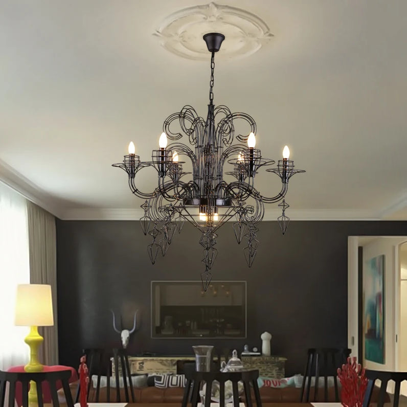 Postmodern baroque alloy pendant light with bright design