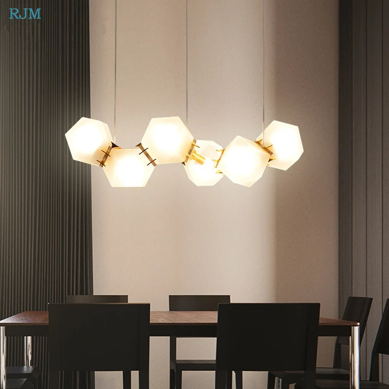 Nordic postmodern geometric molecular glass pendant light for various spaces - vue 4 sur 9