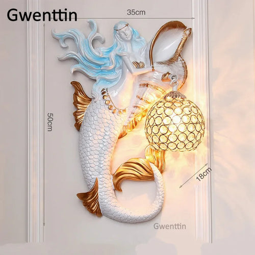 applique murale sirène en résine européenne avec lumière LED décorative - vue 14 sur 16