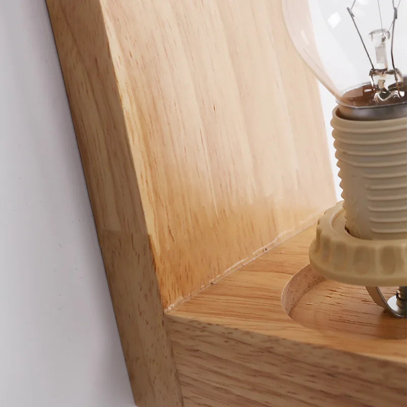 Modern wooden wall light with night light and frosted shade - vue 6 sur 7